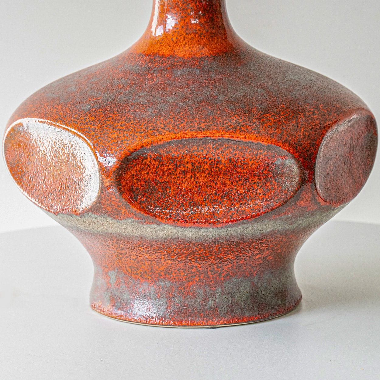 Orange Ceramic Table Lamp, Custom Made Silk Lampshade by R. Houben