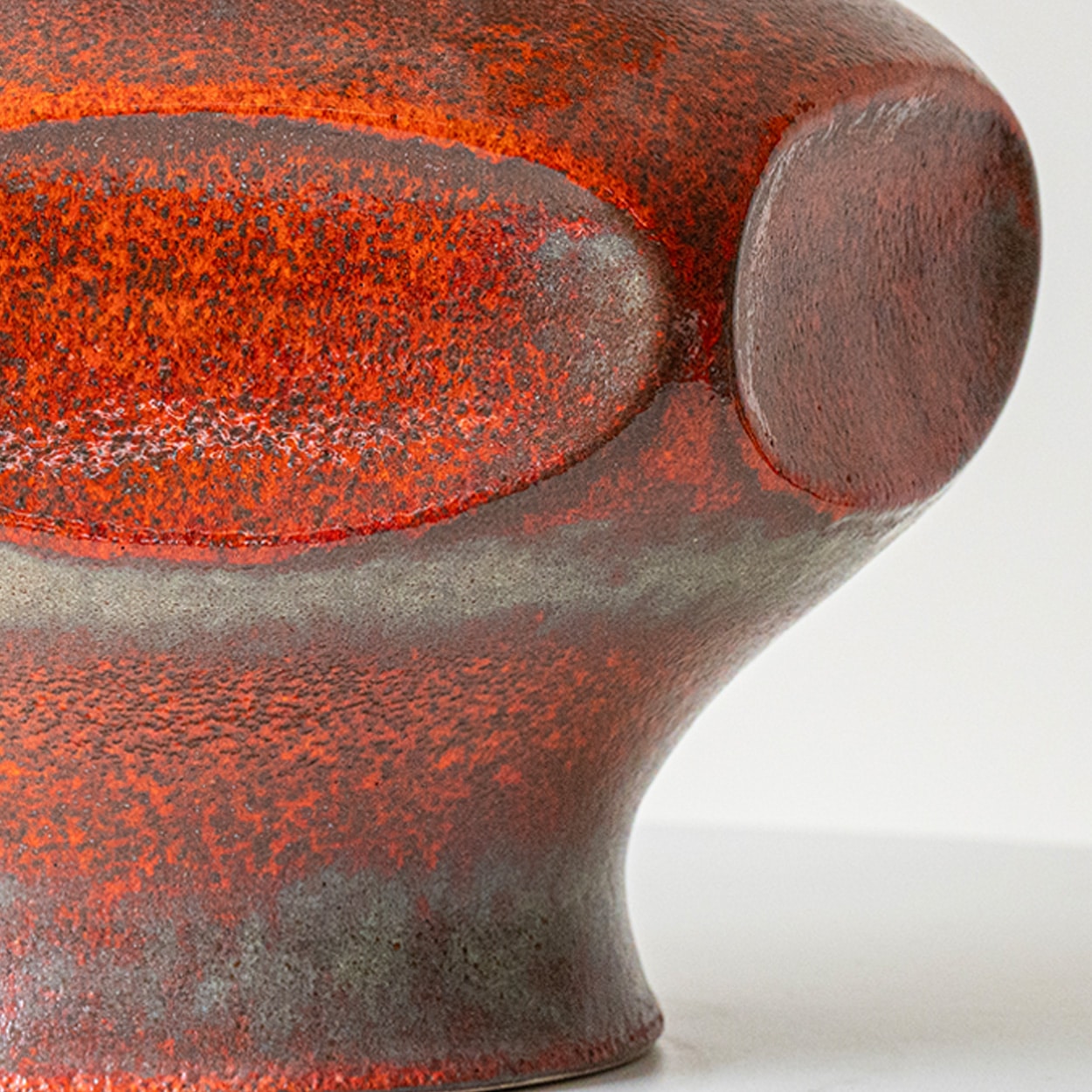 Orange Ceramic Table Lamp, Custom Made Silk Lampshade by R. Houben