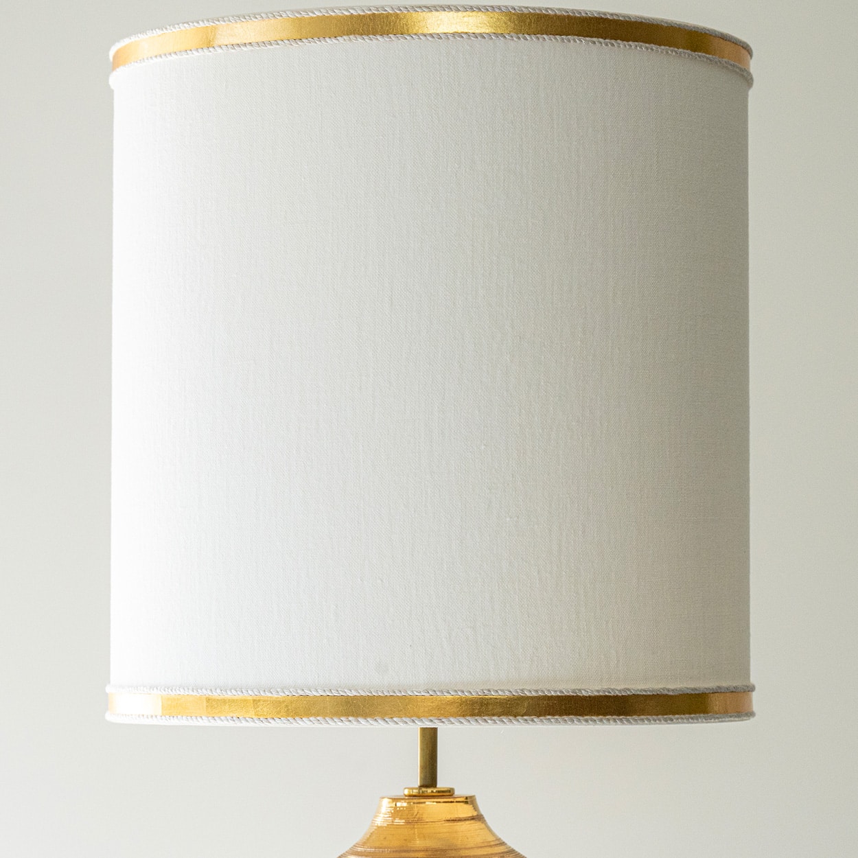 1 of the 2 Bitossi Gold Ceramic Lamps, Custom White Gold Lampshades by R. Houben
