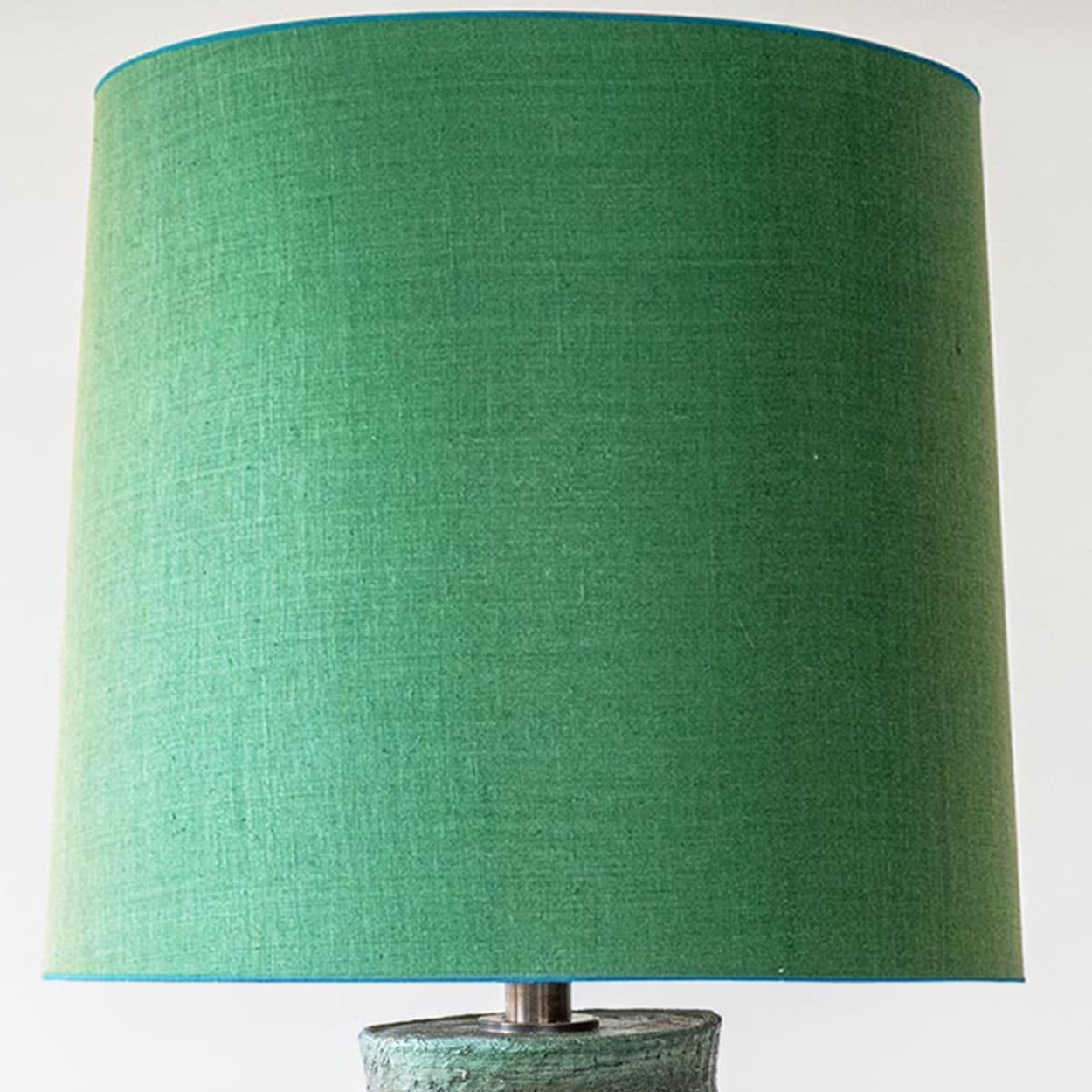 XL Multicolor Squat Bulbous Ceramic Lamp, Green Custom Lampshade by R. Houben