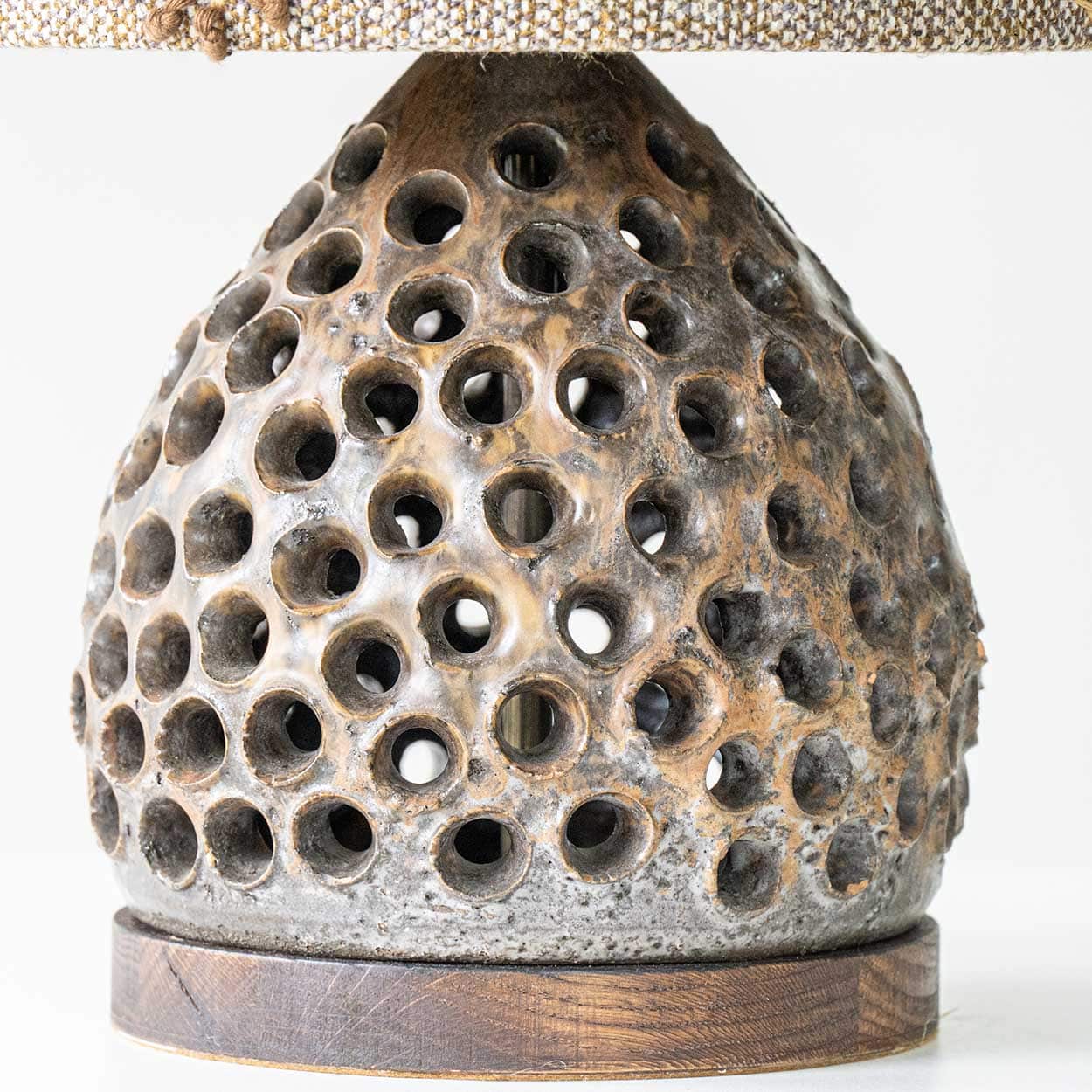 Løvemose Ceramic Floor Table Lamp, Custom Made Emboidered Lampshade by R. Houben