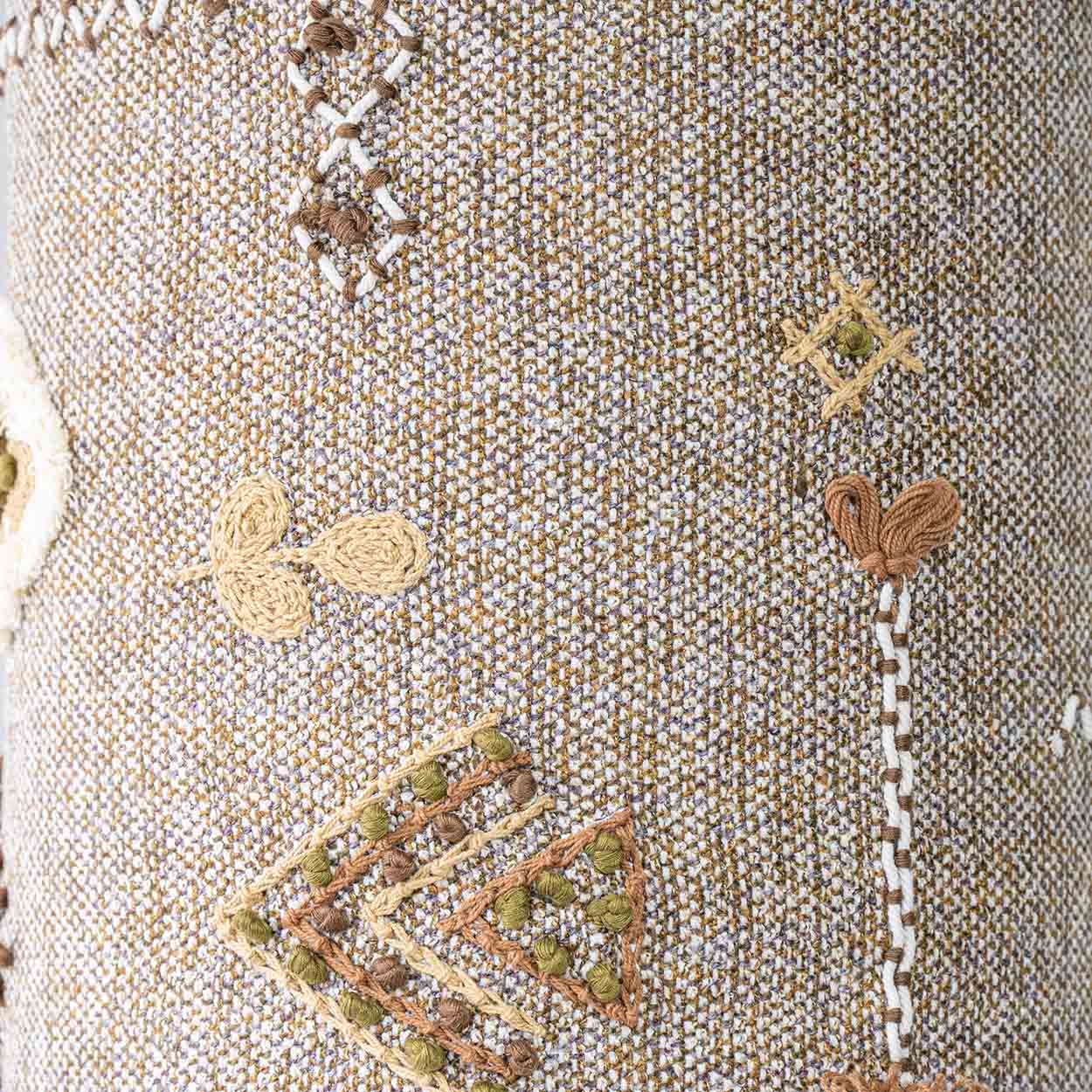 Brown Striped Ceramic Table Lamp, Custom Made Emboidered Lampshade by R. Houben