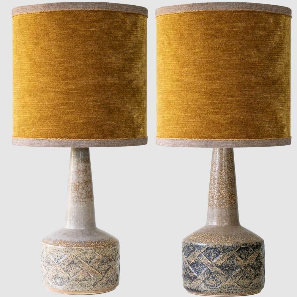 1 of the 2 Cone Ceramic Table Lamps by Soholm, Custom Ochre Shades by R. Houben