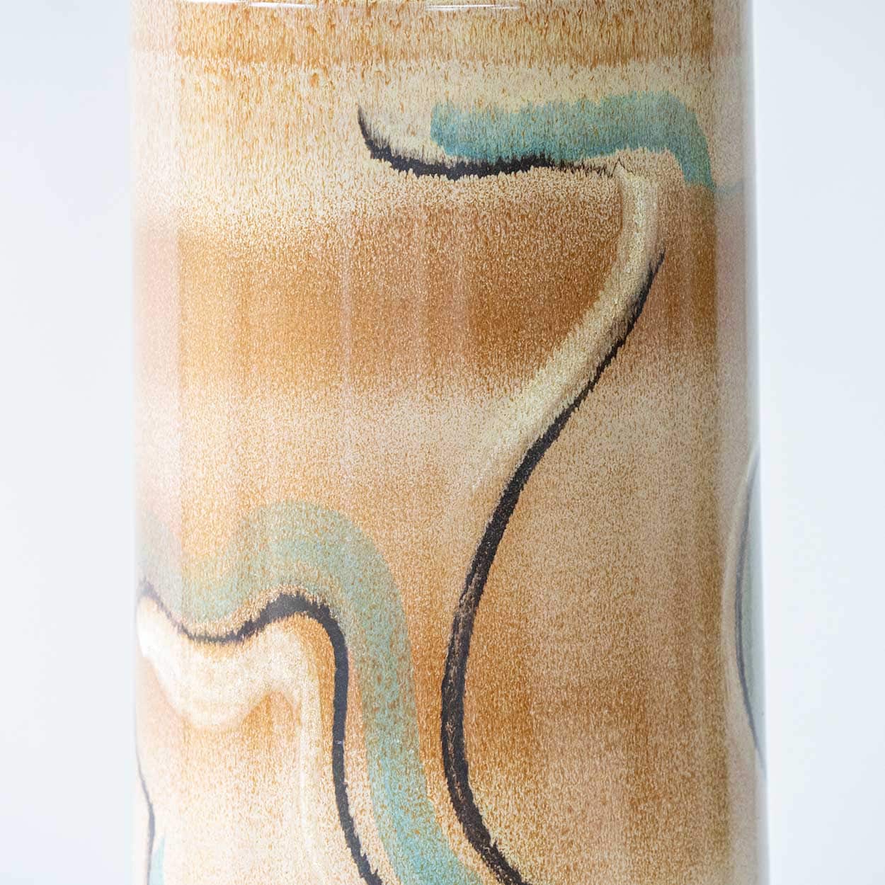 Metal Wood Ceramic Table Lamp, Custom Made Silk Lampshade by R. Houben