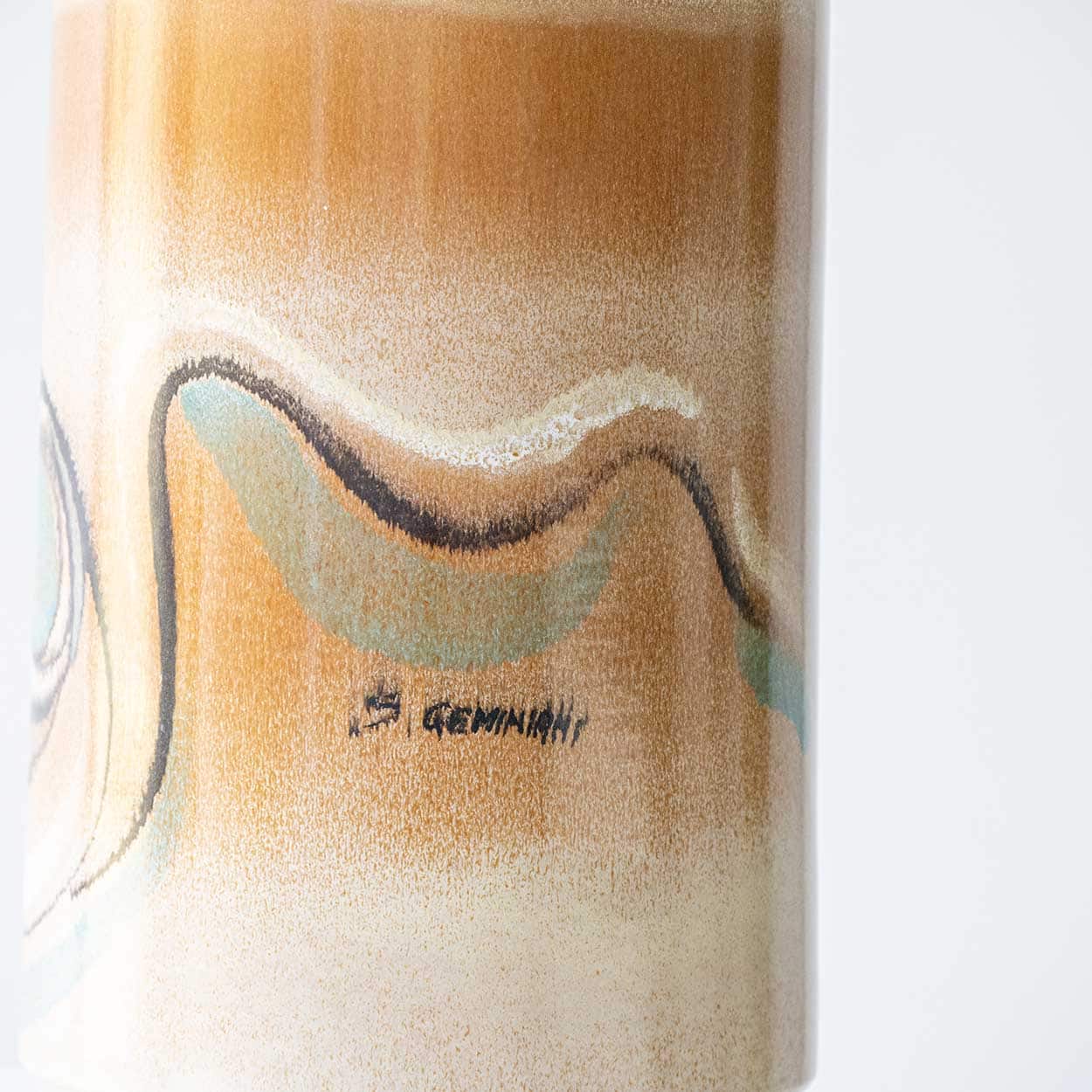 Metal Wood Ceramic Table Lamp, Custom Made Silk Lampshade by R. Houben