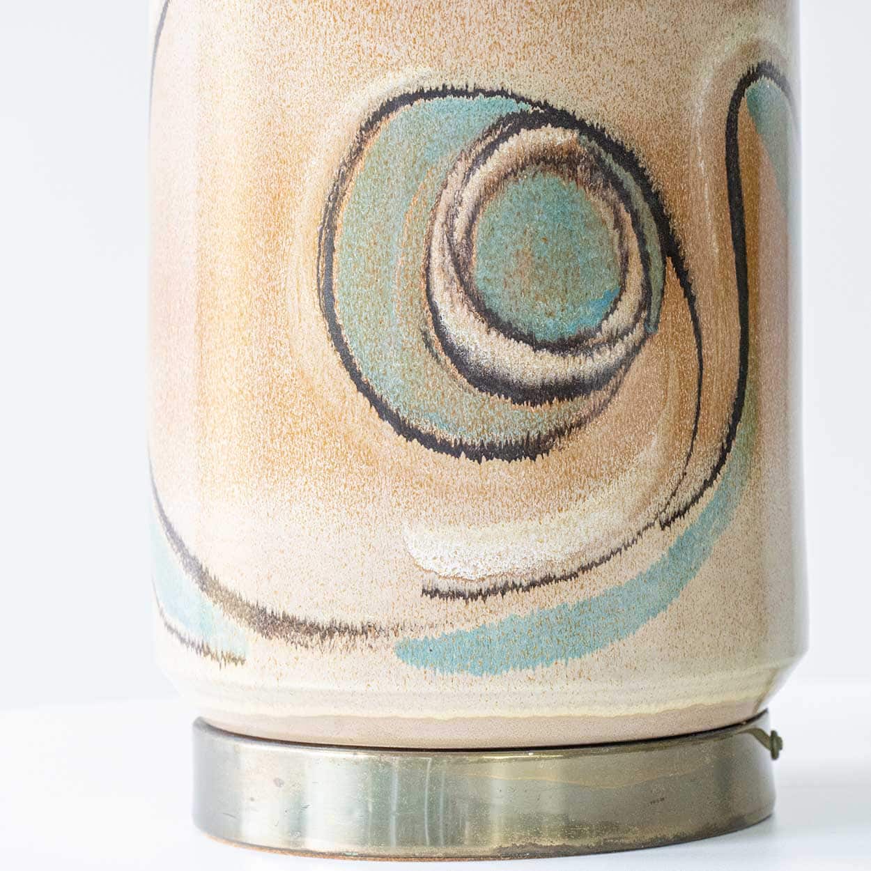 Metal Wood Ceramic Table Lamp, Custom Made Silk Lampshade by R. Houben