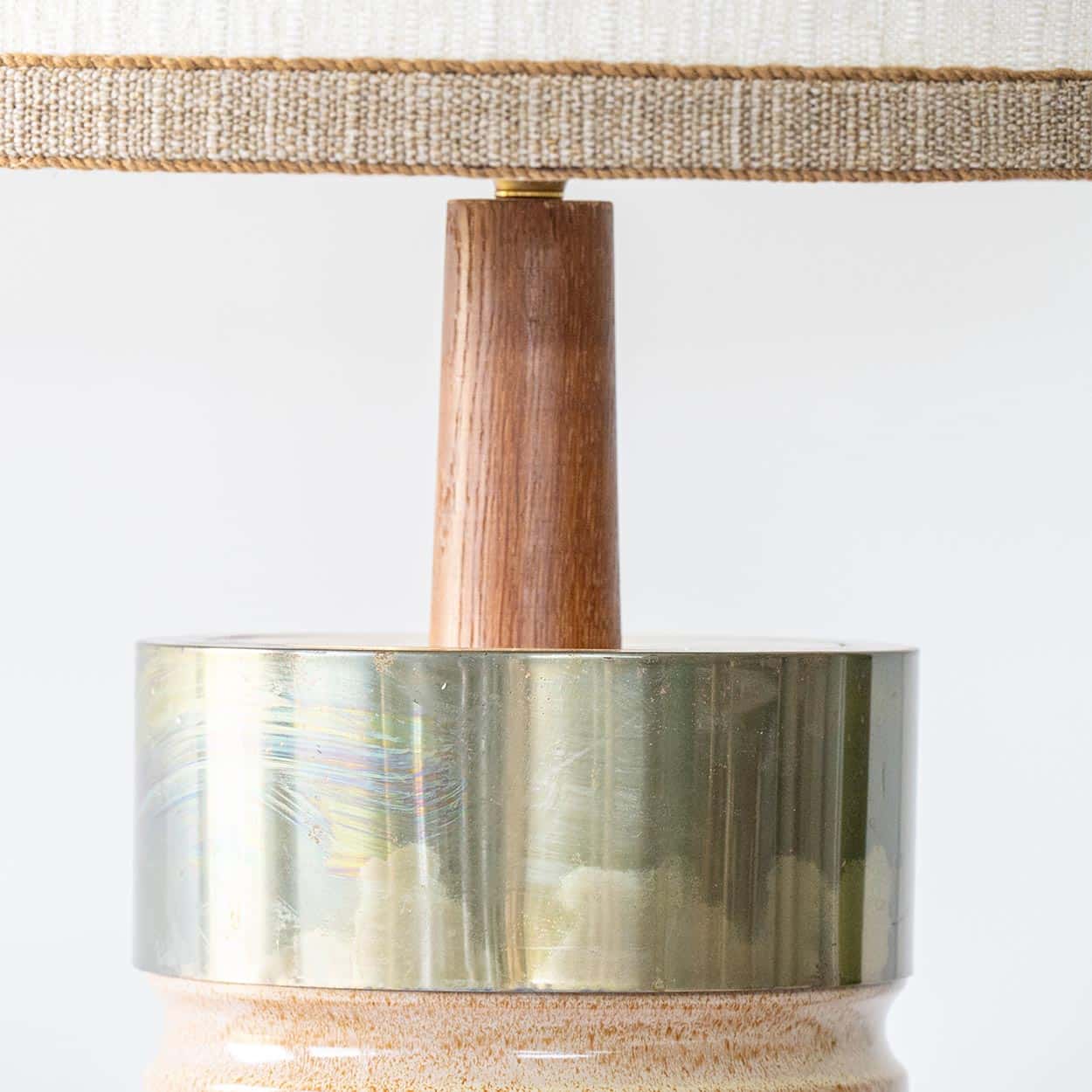 Metal Wood Ceramic Table Lamp, Custom Made Silk Lampshade by R. Houben