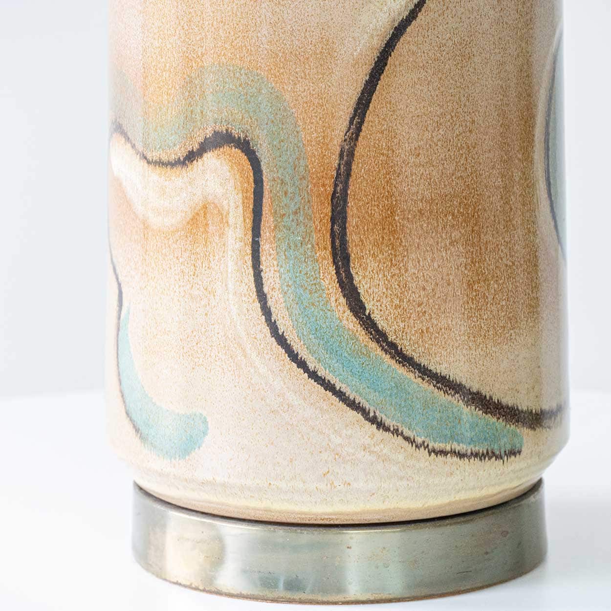 Metal Wood Ceramic Table Lamp, Custom Made Silk Lampshade by R. Houben