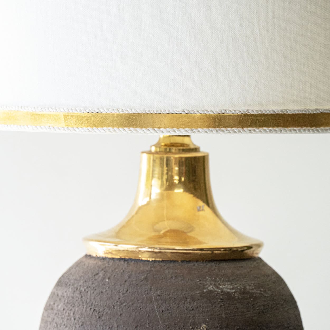 Gold Colored Lamp Round Stone Bitossi, Custom White Gold Lampshade by R. Houben