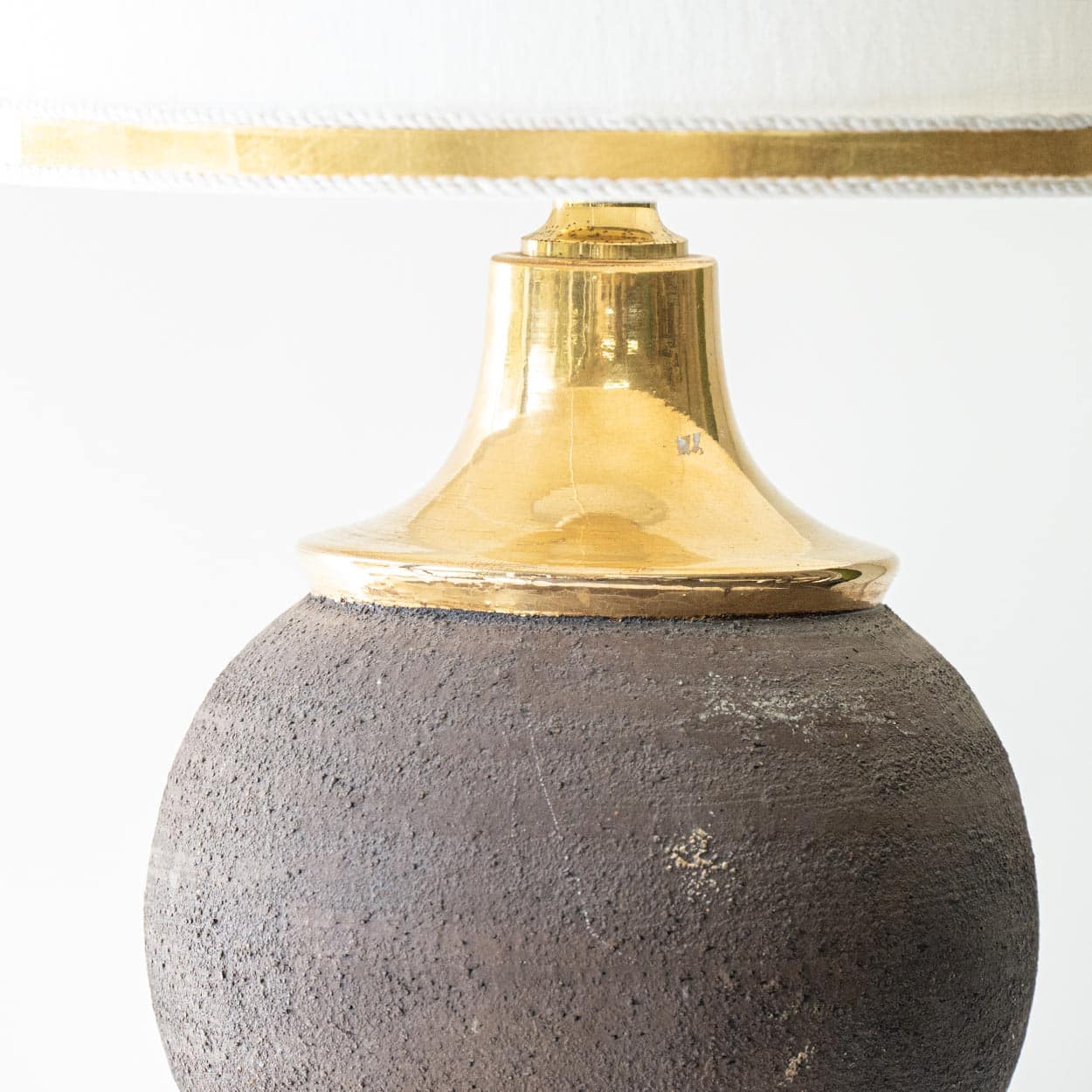 Gold Colored Lamp Round Stone Bitossi, Custom White Gold Lampshade by R. Houben