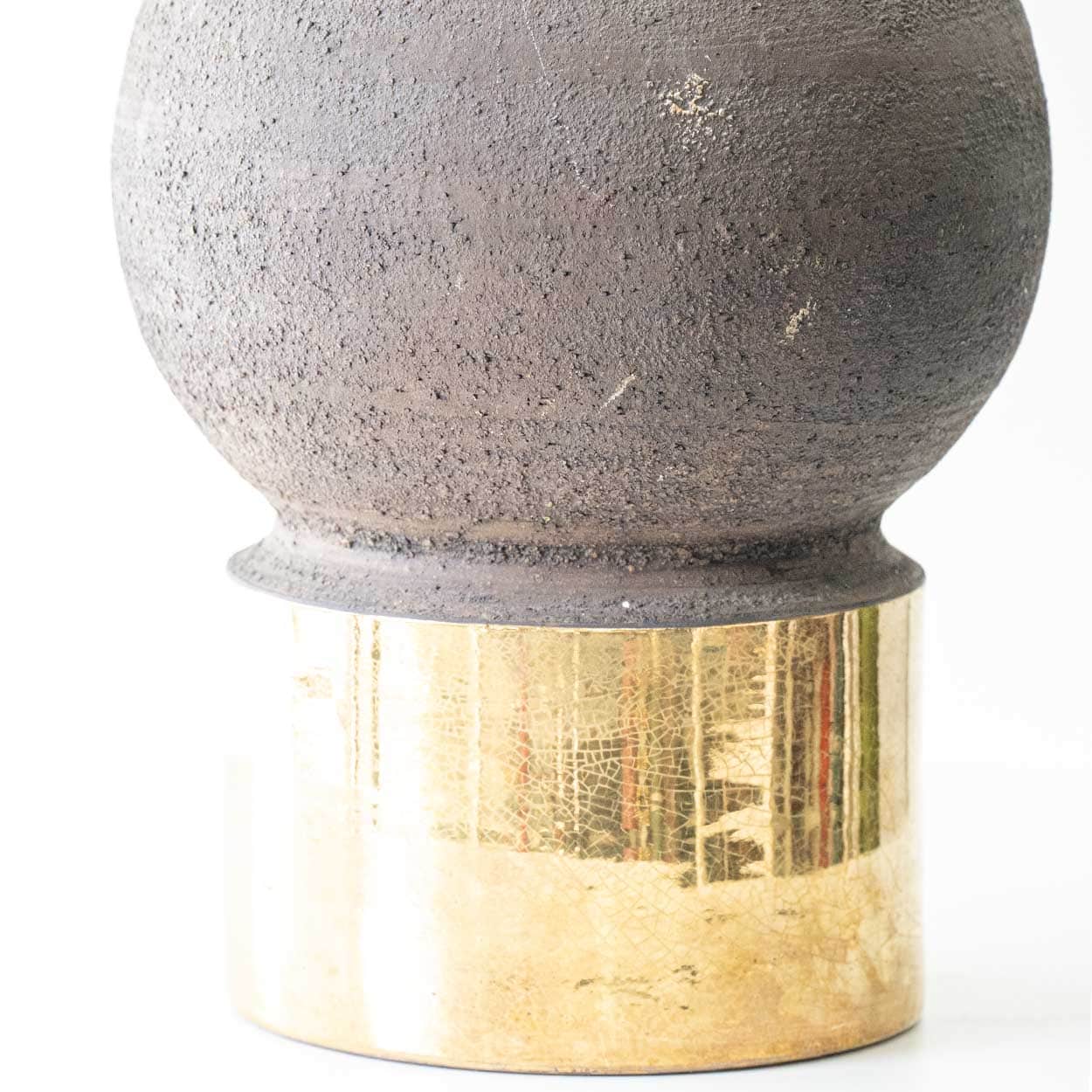 Gold Colored Lamp Round Stone Bitossi, Custom White Gold Lampshade by R. Houben