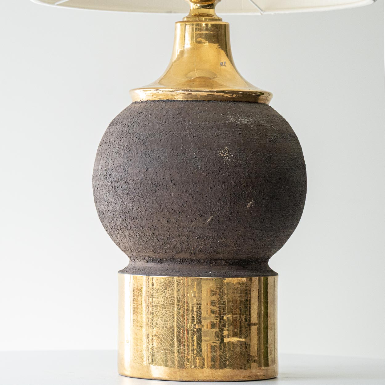 Gold Colored Lamp Round Stone Bitossi, Custom White Gold Lampshade by R. Houben