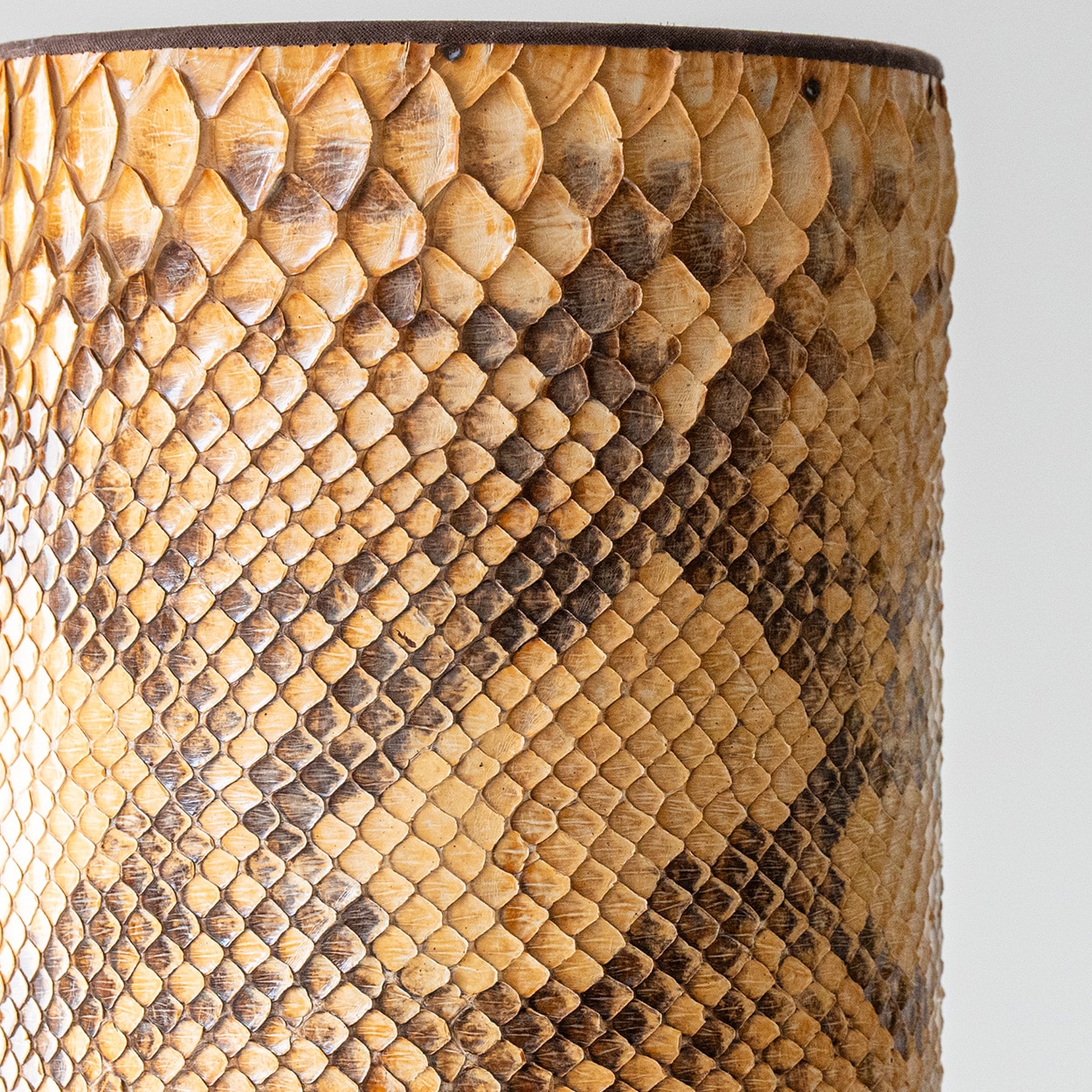Nautilus Brass Table Lamp, Custom Made Snake Skin Pattern Lampshade by R. Houben
