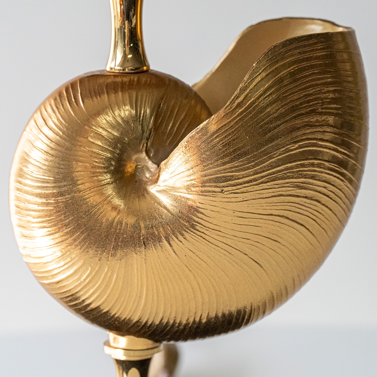 Nautilus Brass Table Lamp, Custom Made Snake Skin Pattern Lampshade by R. Houben