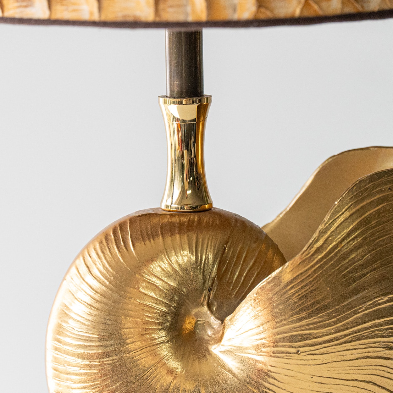 Nautilus Brass Table Lamp, Custom Made Snake Skin Pattern Lampshade by R. Houben