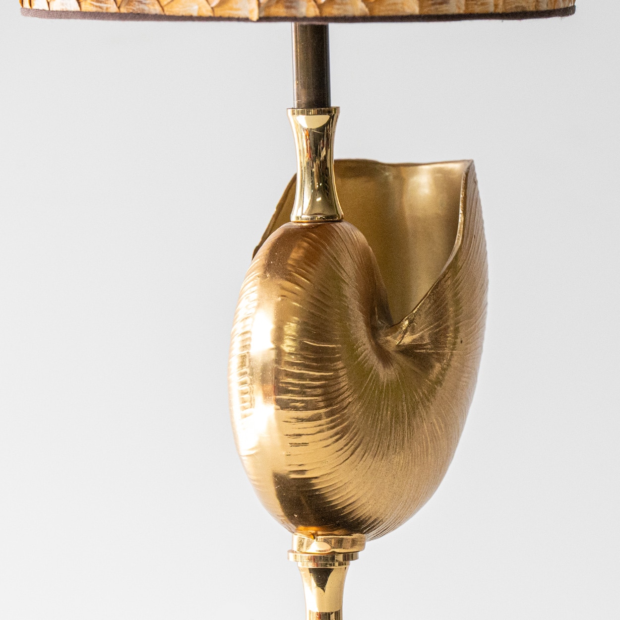 Nautilus Brass Table Lamp, Custom Made Snake Skin Pattern Lampshade by R. Houben