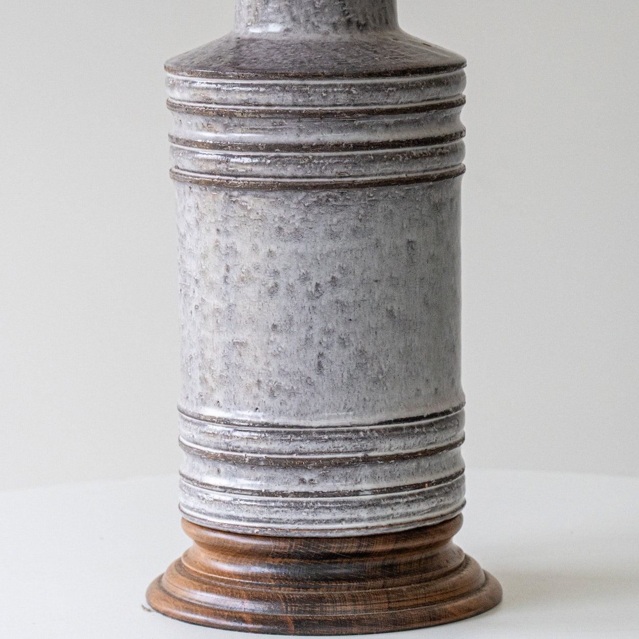 1 of the 2 Gray Ceramic Lamps, Custom Neutral Lampshades by R. Houben