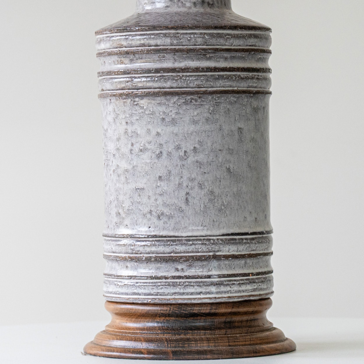 1 of the 2 Ribbed Ceramic Lamps by Bitossi, Custom Silk Lampshades by R. Houben