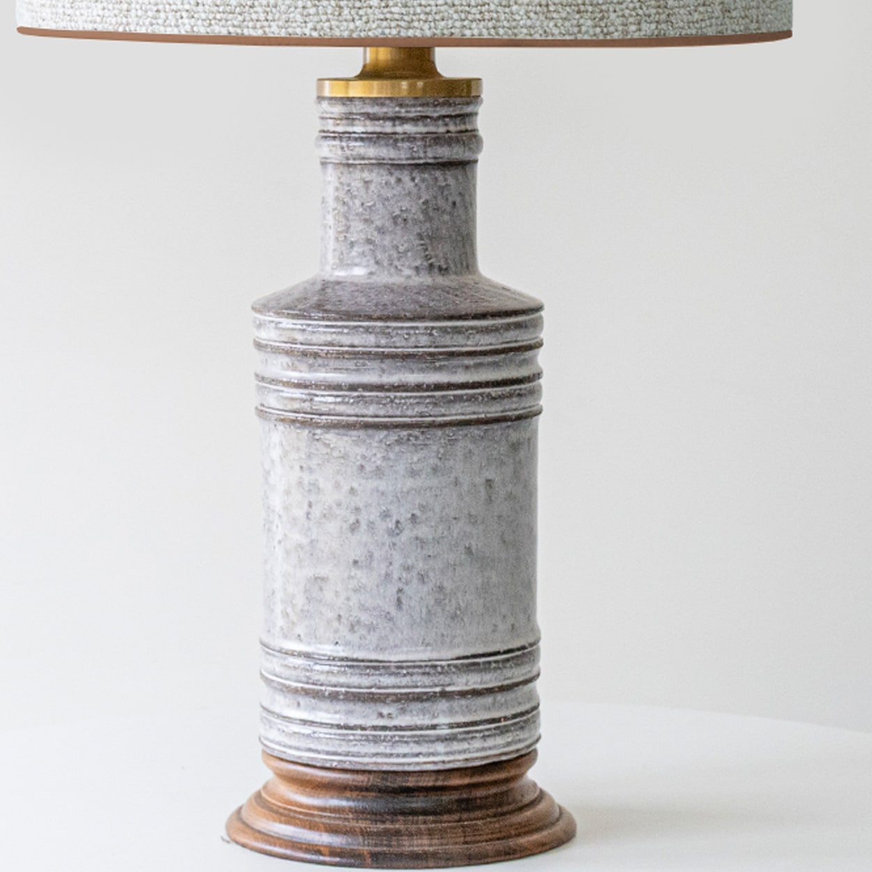 1 of the 2 Ribbed Ceramic Lamps by Bitossi, Custom Silk Lampshades by R. Houben