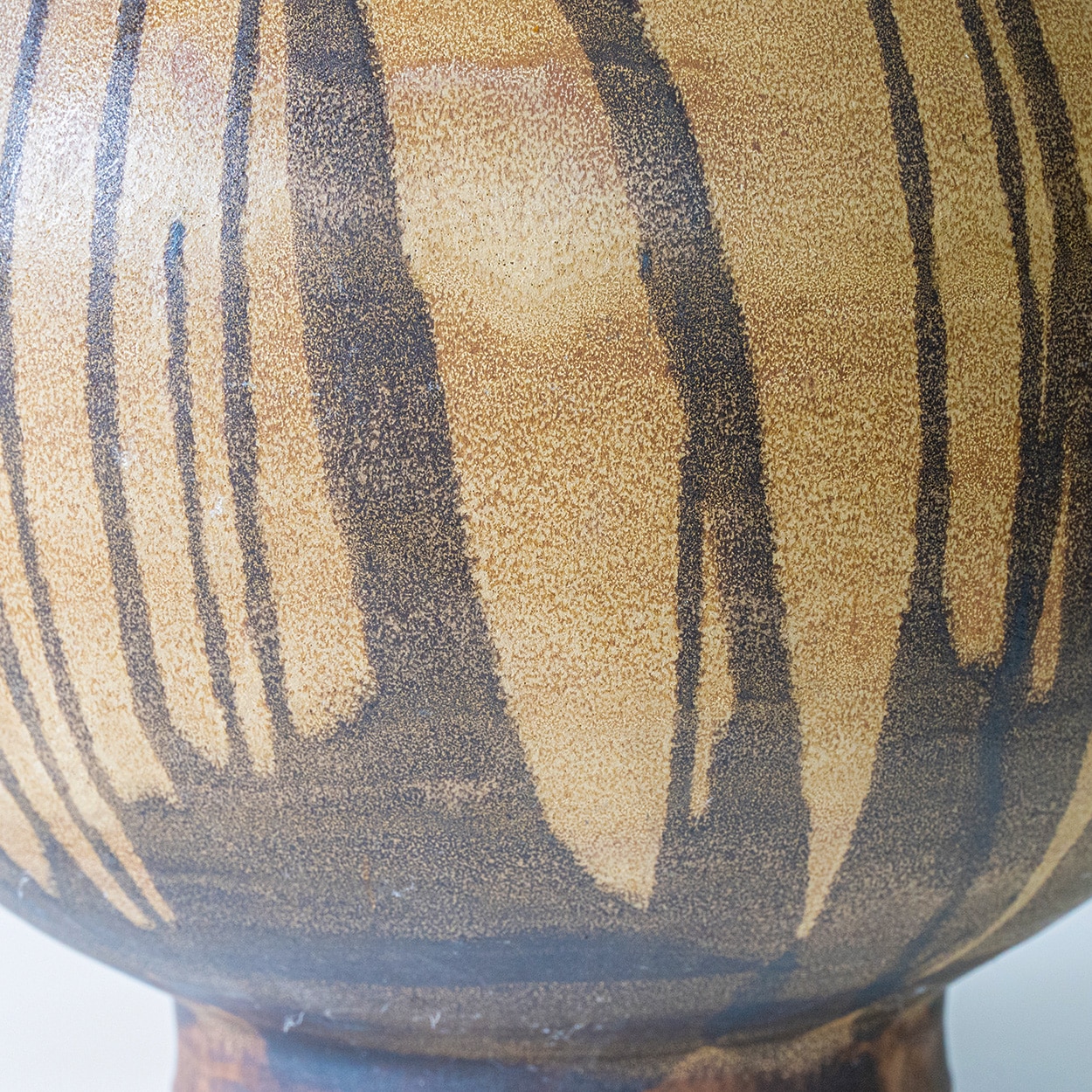 Brown Striped Ceramic Table Lamp, Custom Made Silk Lampshade by R. Houben