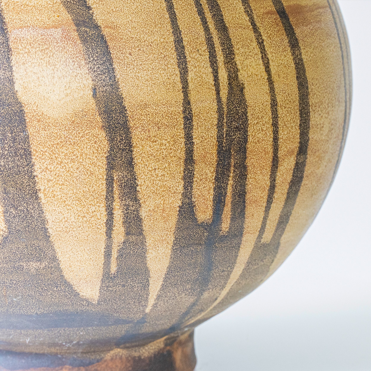 Brown Striped Ceramic Table Lamp, Custom Made Silk Lampshade by R. Houben