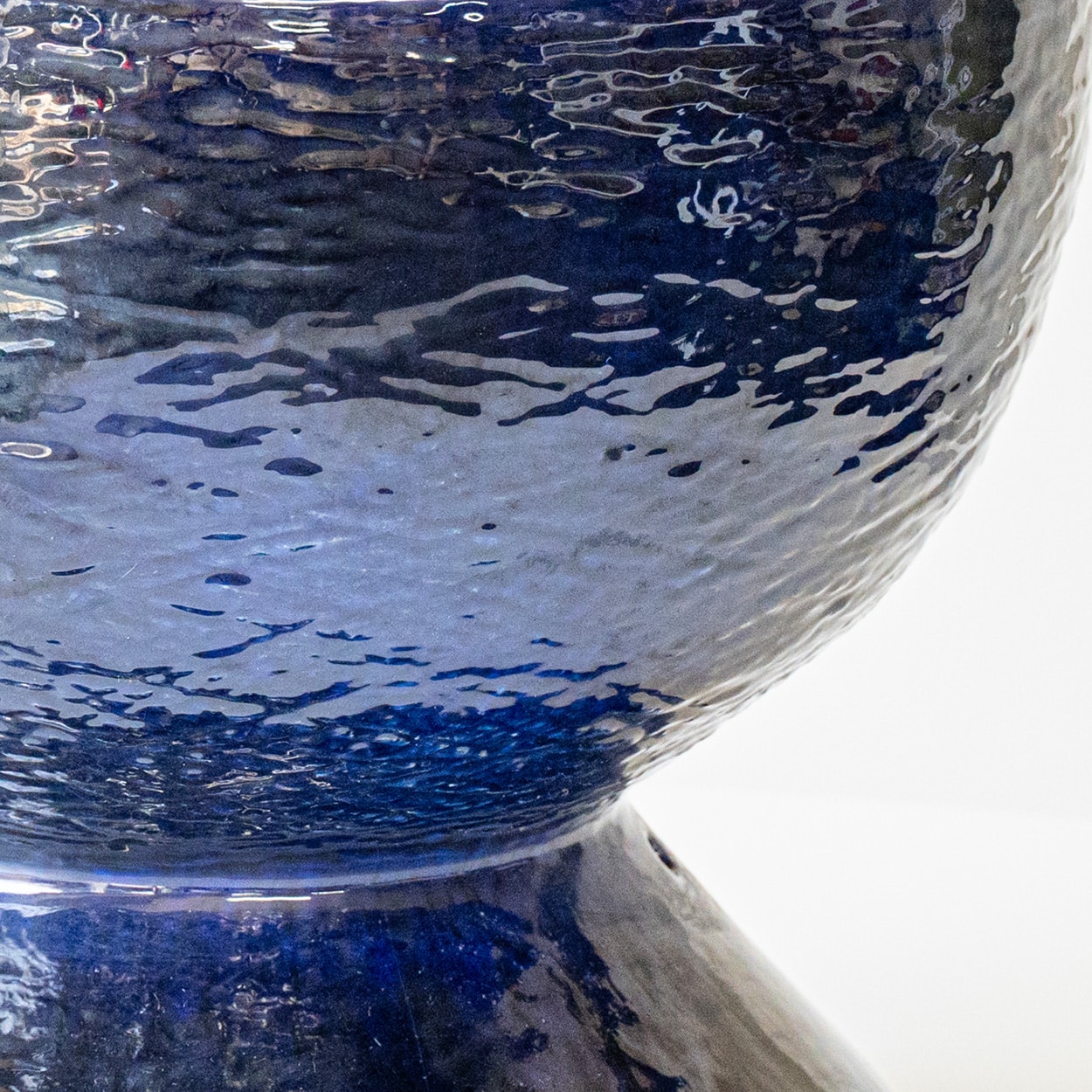 Blue Glazed Bulbous Ceramic Lamp, Custom Beige Tapered Lampshade by R. Houben