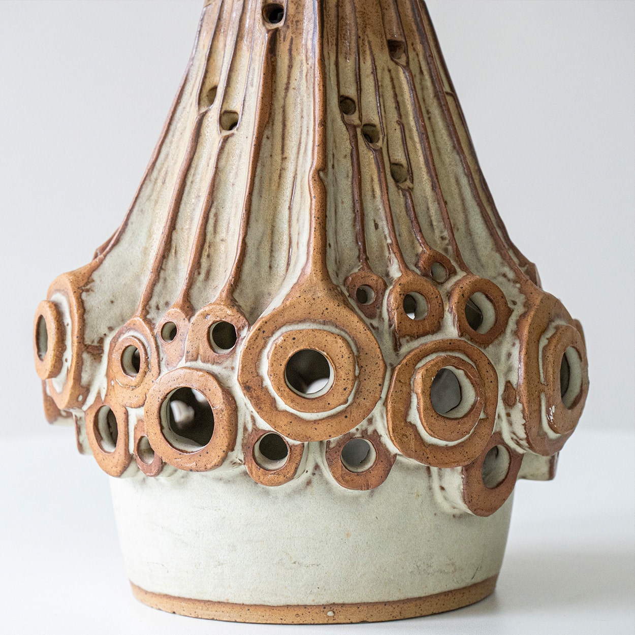 Halifax Brown Ceramic Table Lamp, Custom Made Silk Lampshade by R. Houben