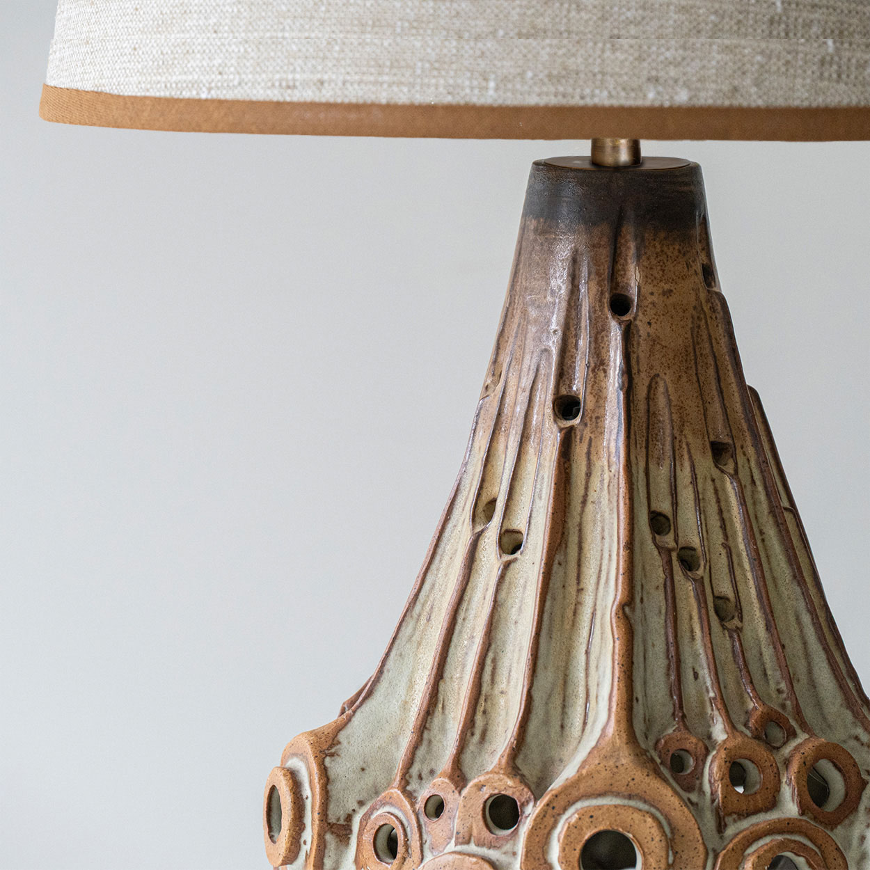 Halifax Brown Ceramic Table Lamp, Custom Made Silk Lampshade by R. Houben