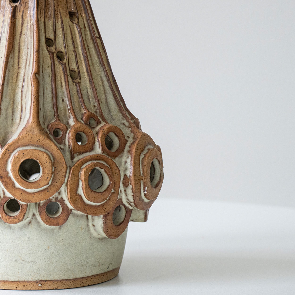 Halifax Brown Ceramic Table Lamp, Custom Made Silk Lampshade by R. Houben