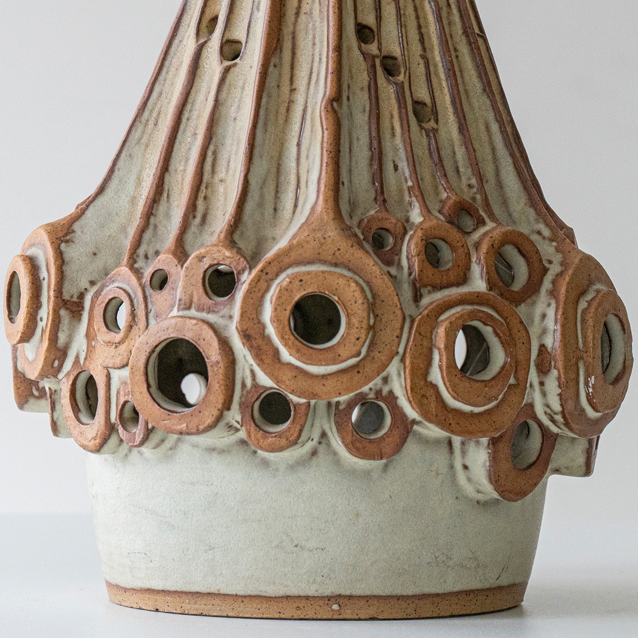 Halifax Brown Ceramic Table Lamp, Custom Made Silk Lampshade by R. Houben