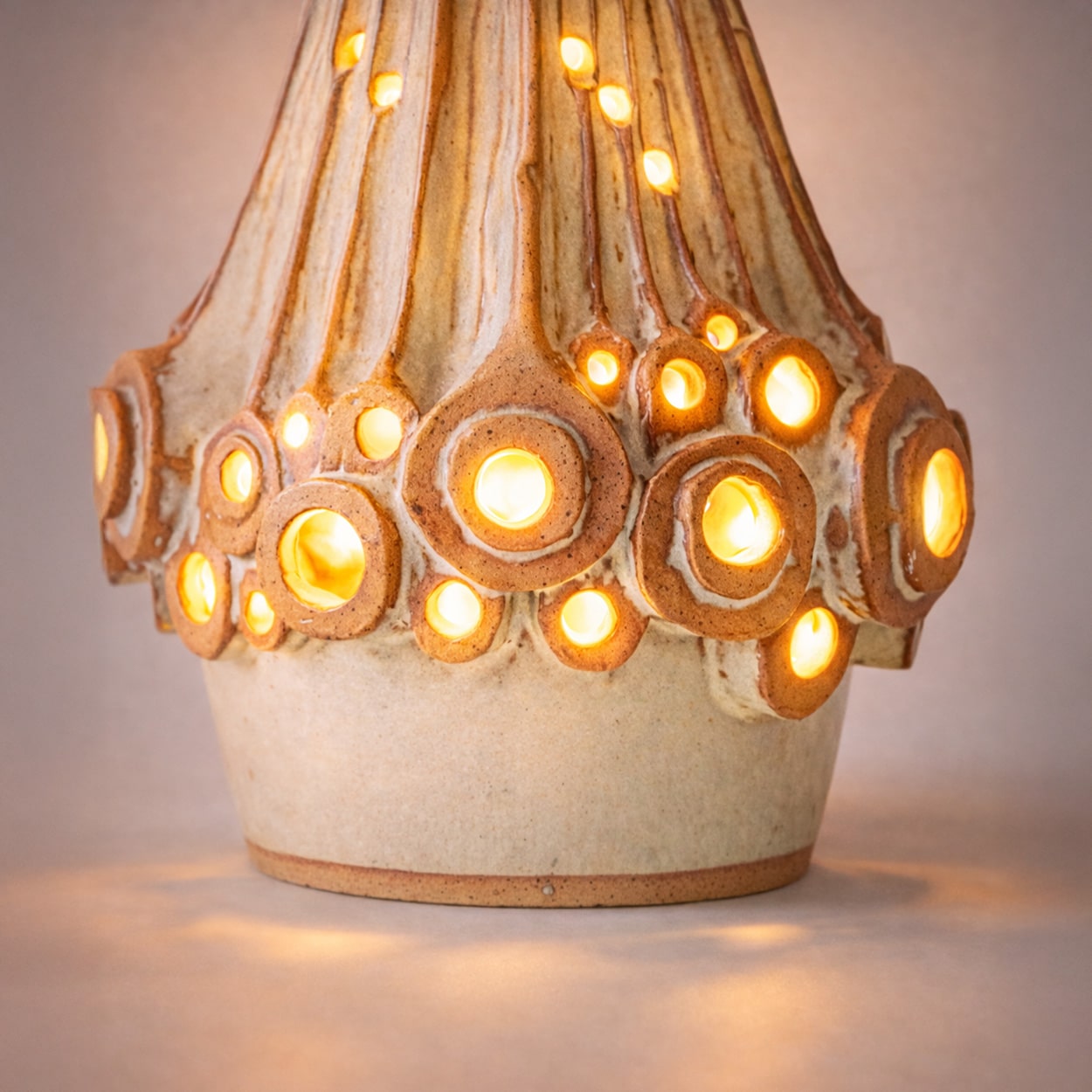 Halifax Brown Ceramic Table Lamp, Custom Made Silk Lampshade by R. Houben