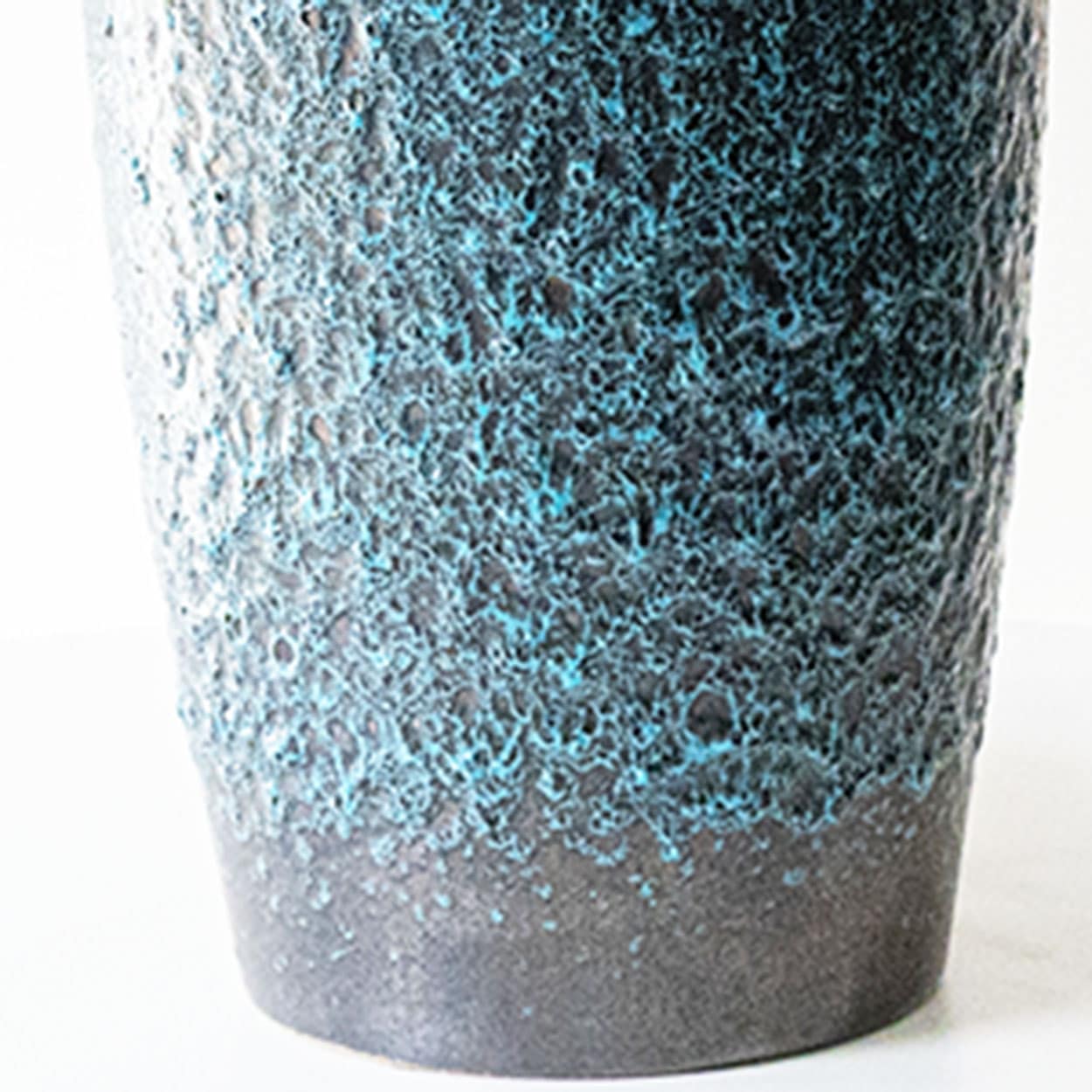 Turquoise Lava Glazed Ceramic Table Lamp, Custom Silk Lampshade by R. Houben