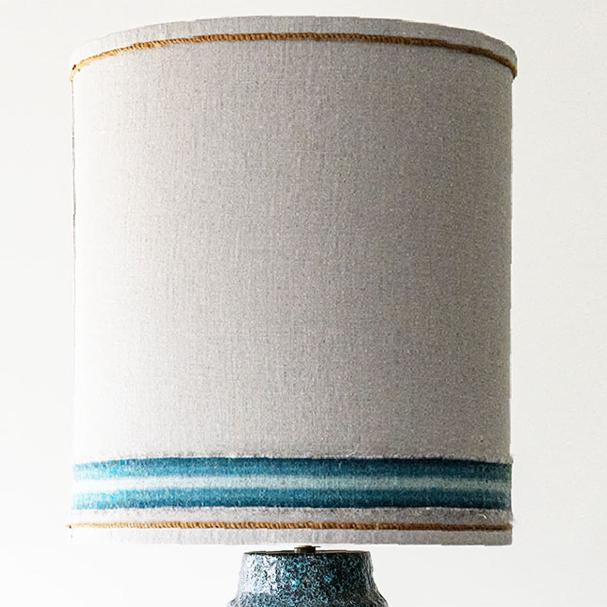 Turquoise Lava Glazed Ceramic Table Lamp, Custom Silk Lampshade by R. Houben