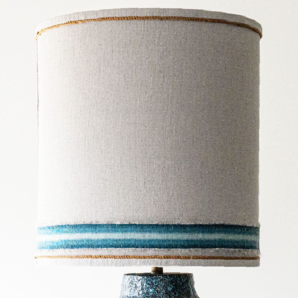 Turquoise Lava Glazed Ceramic Table Lamp, Custom Silk Lampshade by R. Houben