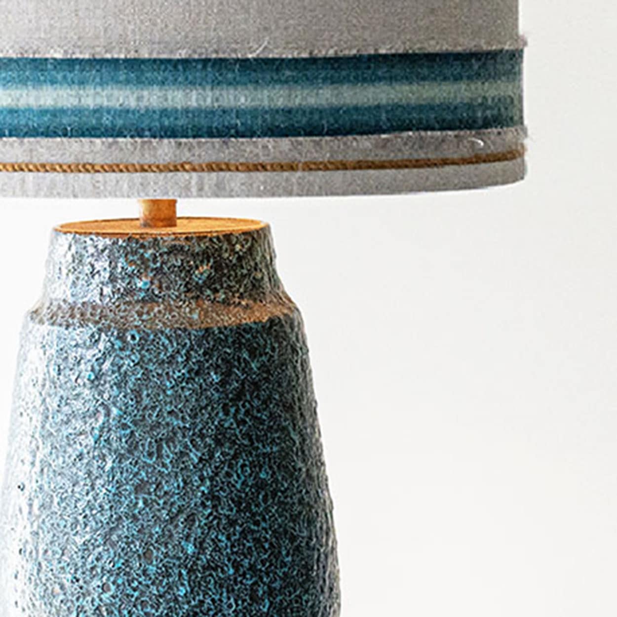 Turquoise Lava Glazed Ceramic Table Lamp, Custom Silk Lampshade by R. Houben