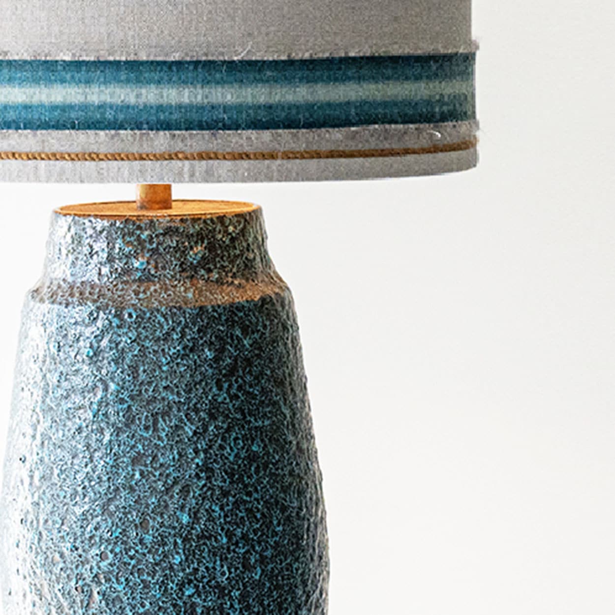 Turquoise Lava Glazed Ceramic Table Lamp, Custom Silk Lampshade by R. Houben