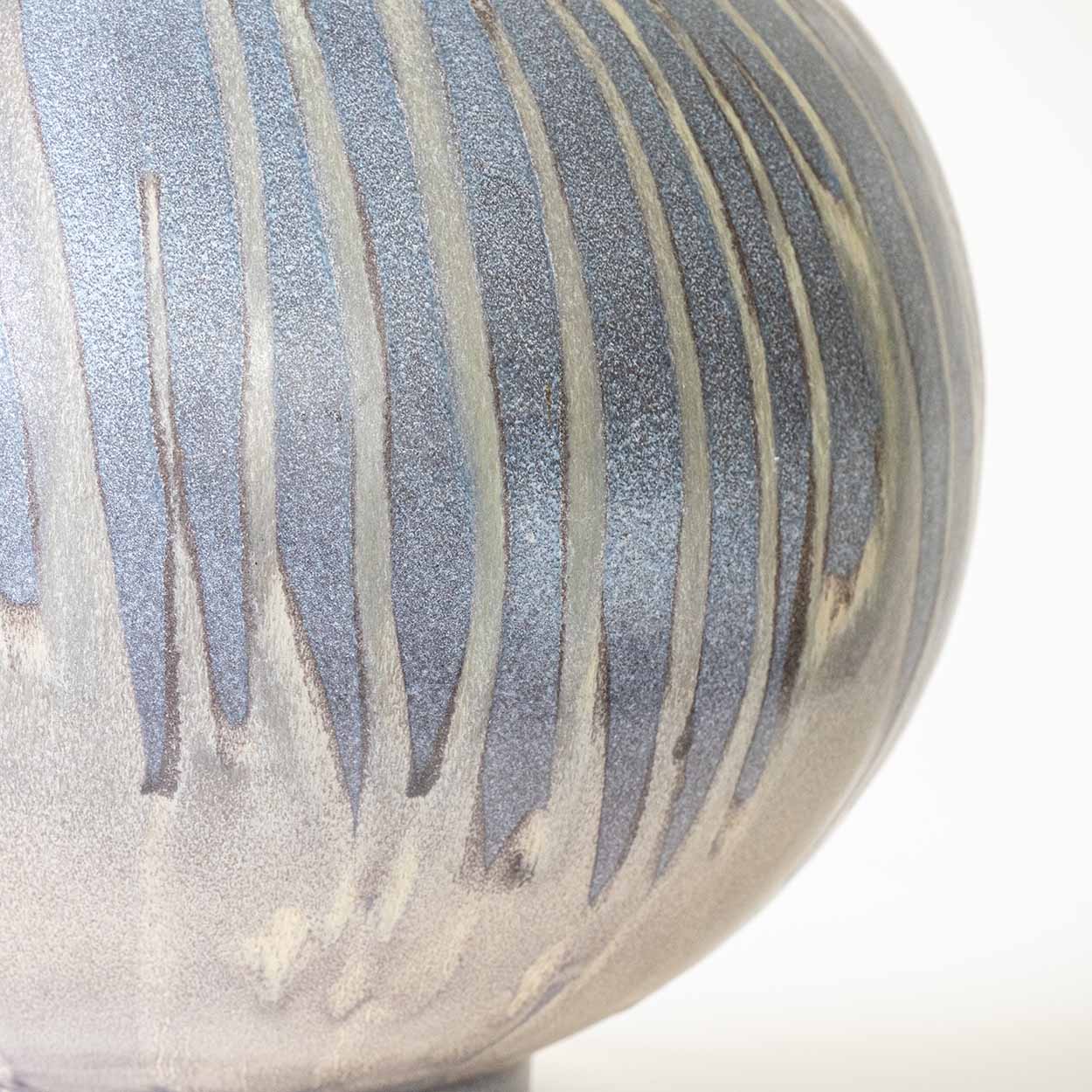 Blue Gray Striped Ceramic Table Lamp, Custom Made Silk Lampshade by R. Houben