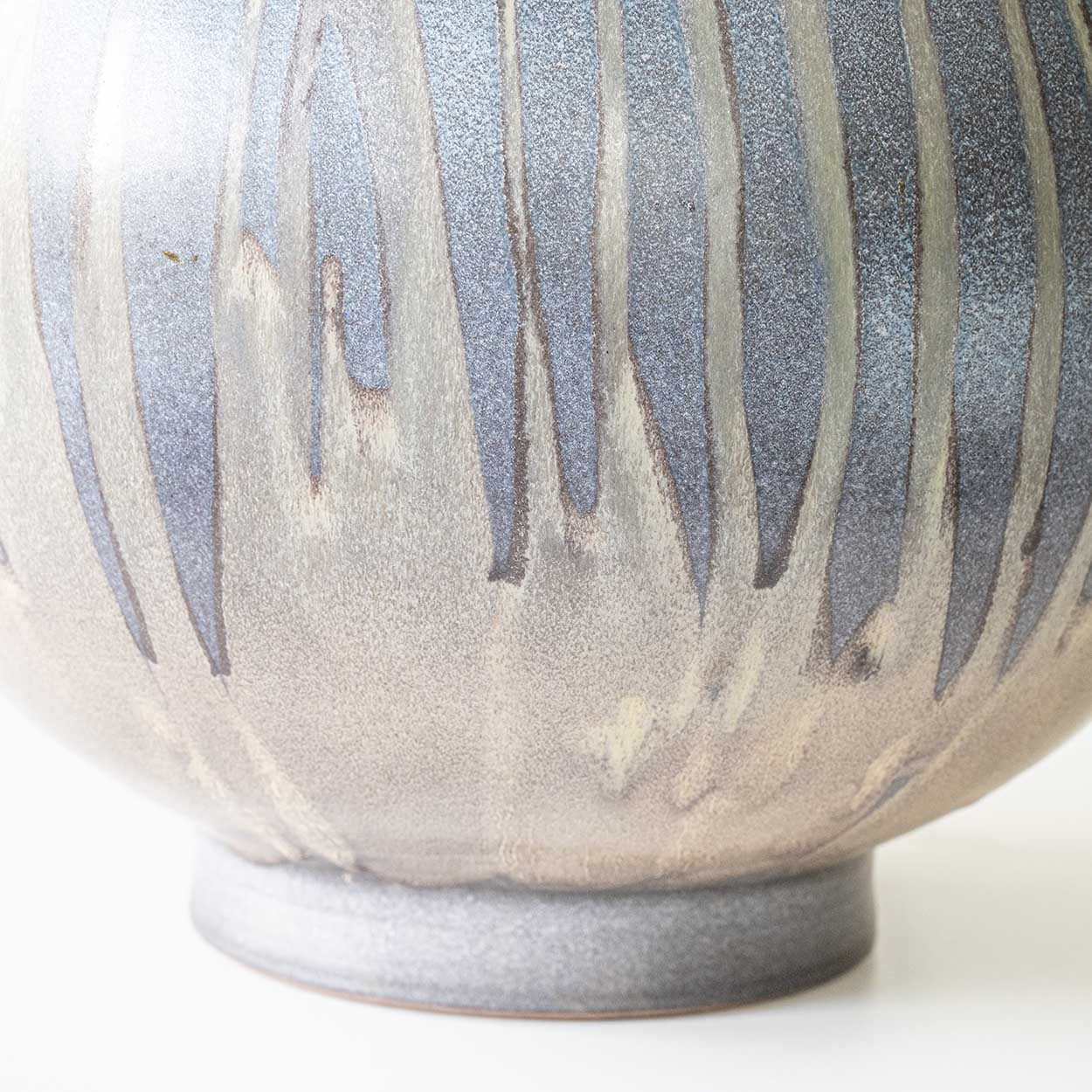 Blue Gray Striped Ceramic Table Lamp, Custom Made Silk Lampshade by R. Houben