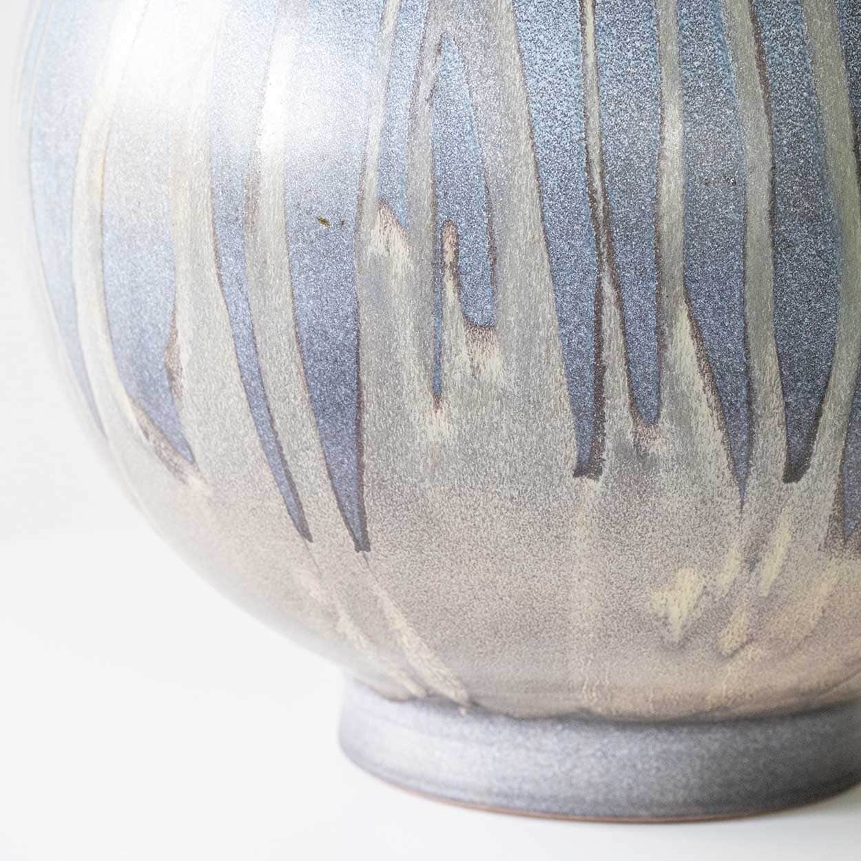 Blue Gray Striped Ceramic Table Lamp, Custom Made Silk Lampshade by R. Houben