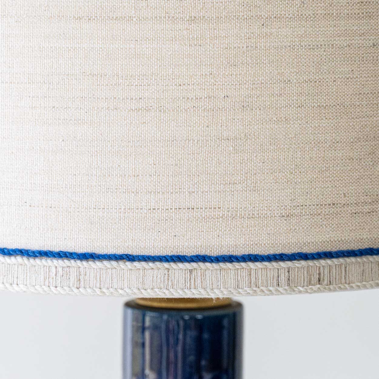 Cobalt Blue Glazed Sculptural Ceramic Lamp, Custom Made Lampshade by R. Houben