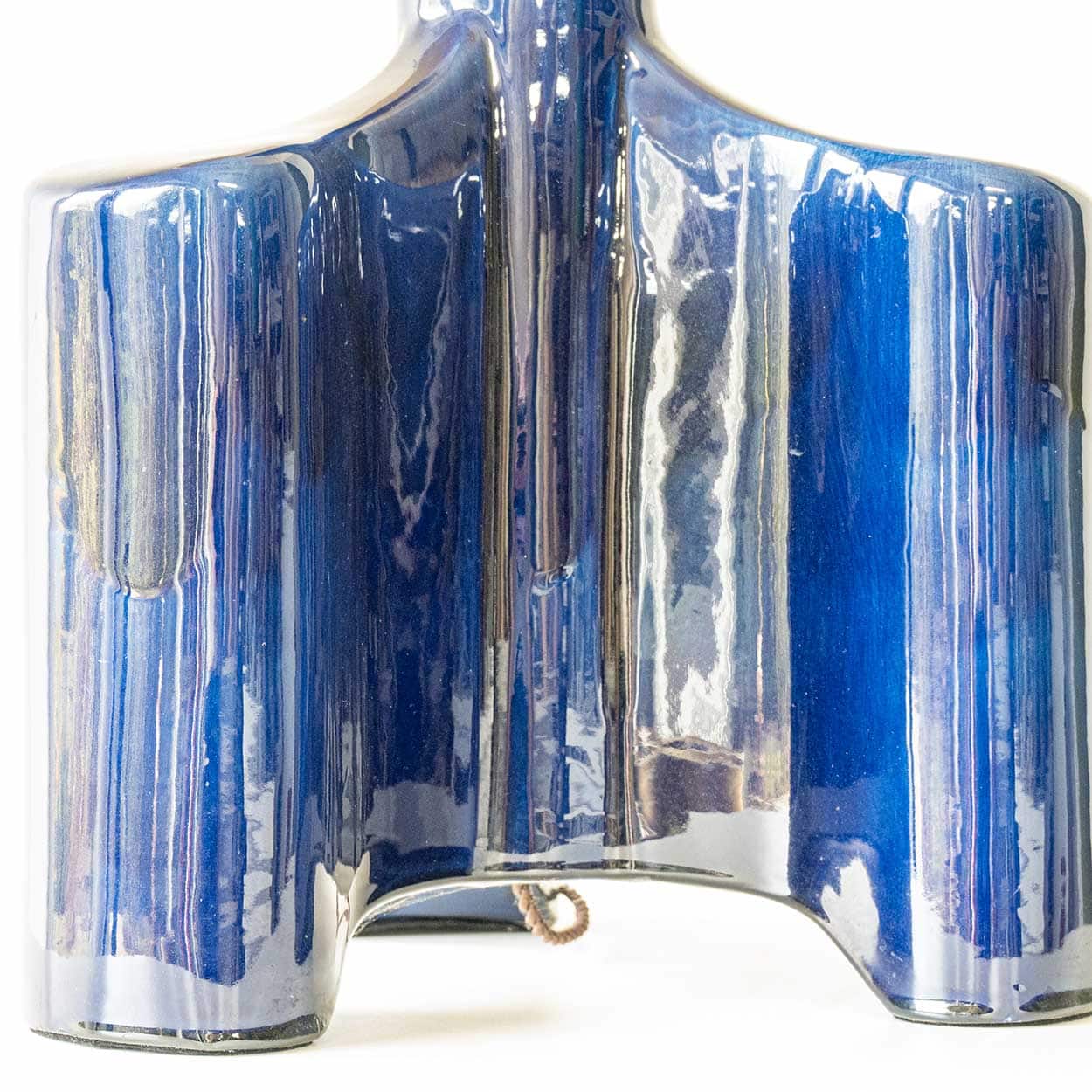Cobalt Blue Glazed Sculptural Ceramic Lamp, Custom Made Lampshade by R. Houben
