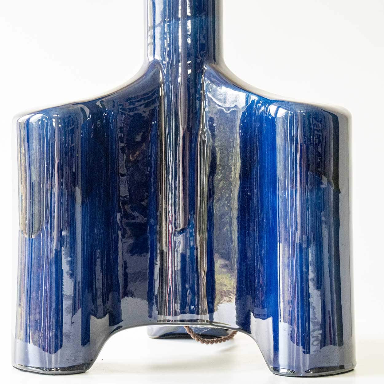 Cobalt Blue Glazed Sculptural Ceramic Lamp, Custom Made Lampshade by R. Houben
