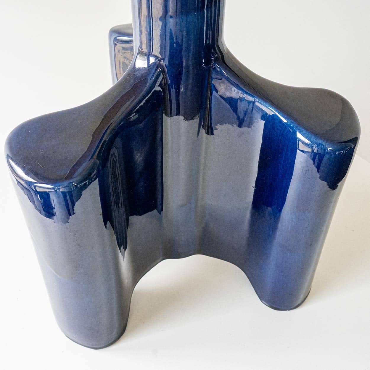 Cobalt Blue Glazed Sculptural Ceramic Lamp, Custom Made Lampshade by R. Houben
