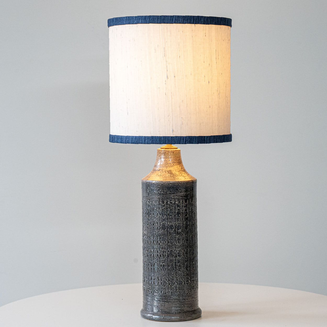 Dark Multicolor Glazed Ceramic Lamp, Custom Made Lampshade by R. Houben