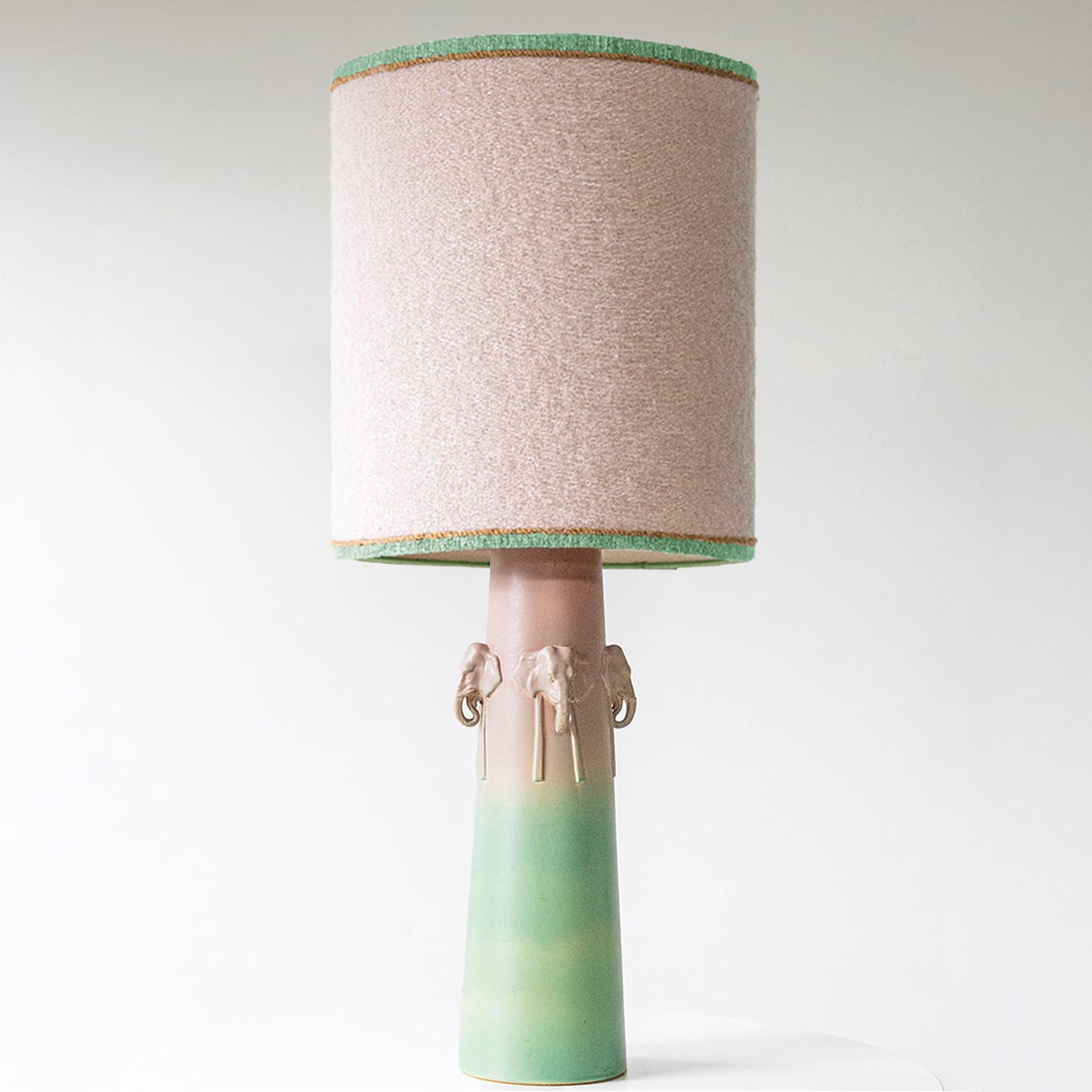 Pink Mint Elephants Ceramic Lamp, Custom Made Pink Mint Lampshade by R. Houben