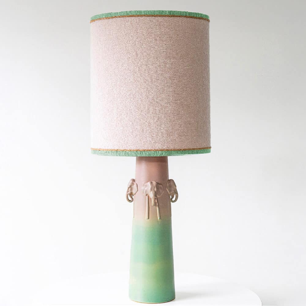 Pink Mint Elephants Ceramic Lamp, Custom Made Pink Mint Lampshade by R. Houben