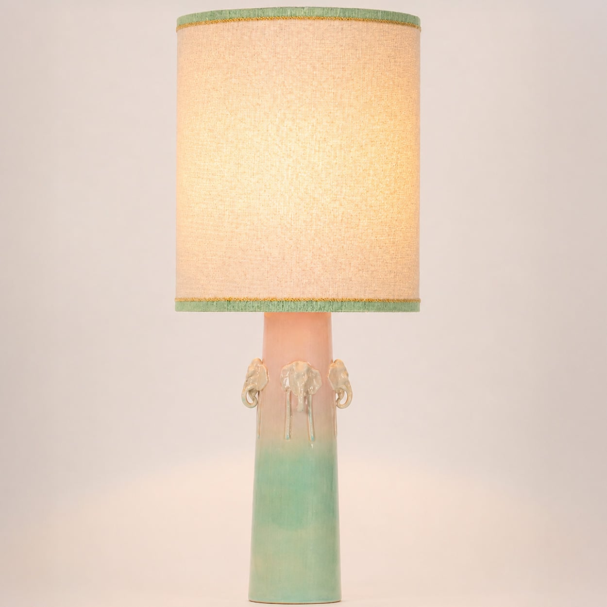 Pink Mint Elephants Ceramic Lamp, Custom Made Pink Mint Lampshade by R. Houben