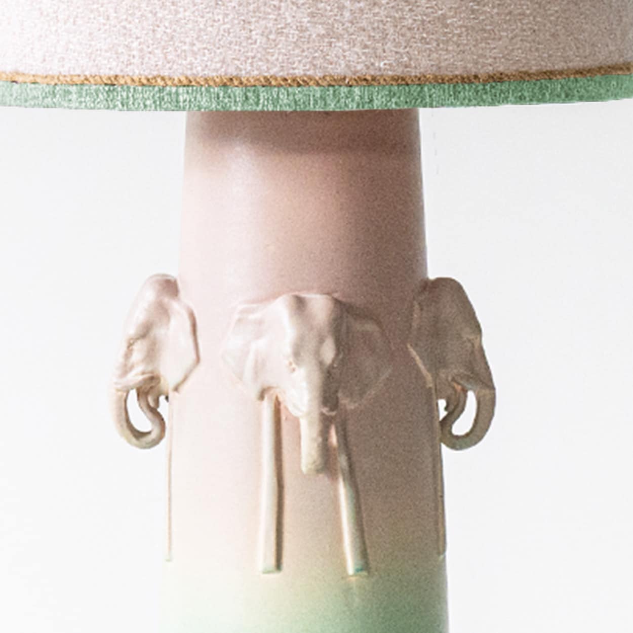 Pink Mint Elephants Ceramic Lamp, Custom Made Pink Mint Lampshade by R. Houben