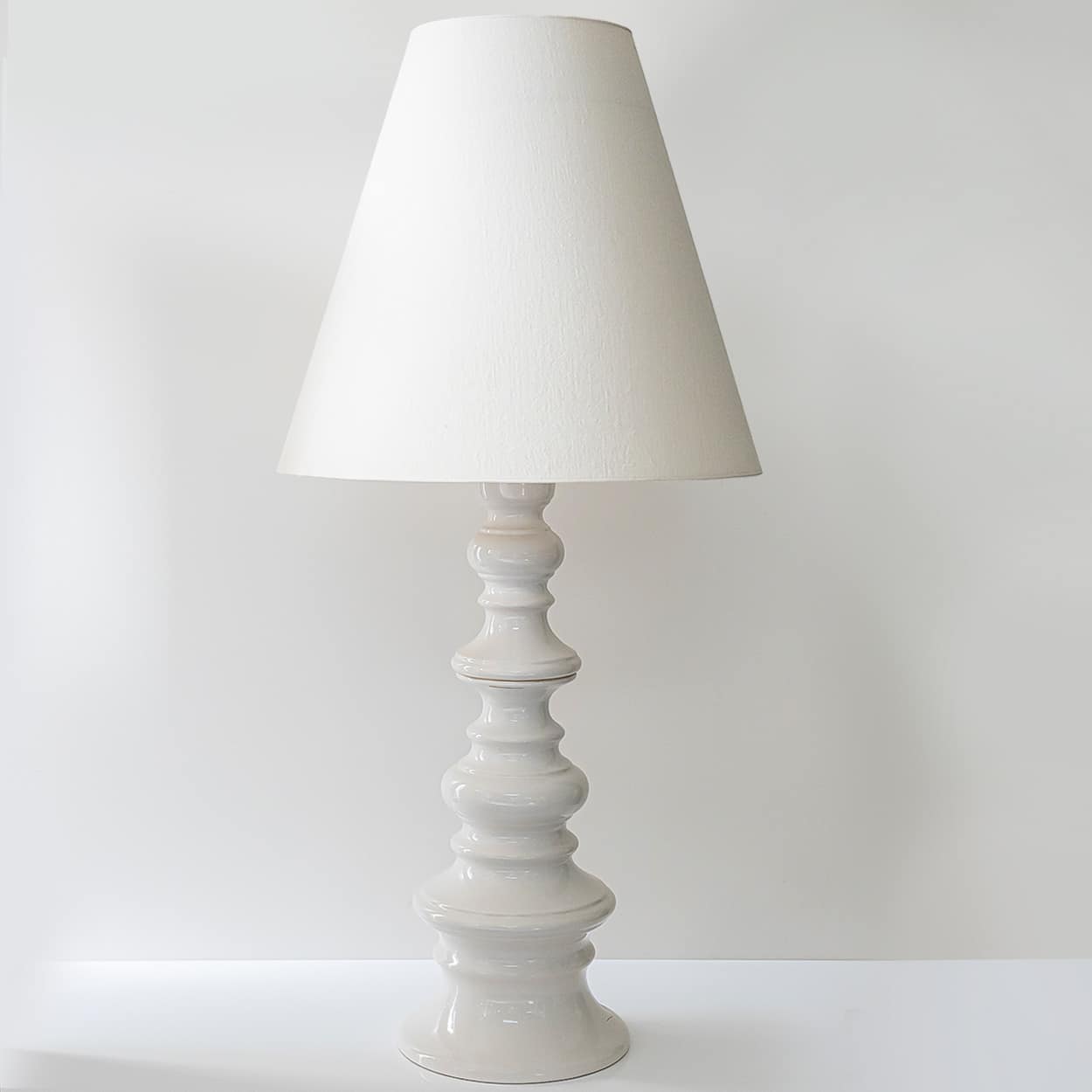 Margrit Linck-Daepp White Totem Lamp, Custom Tapered Silk Lampshade by R. Houben