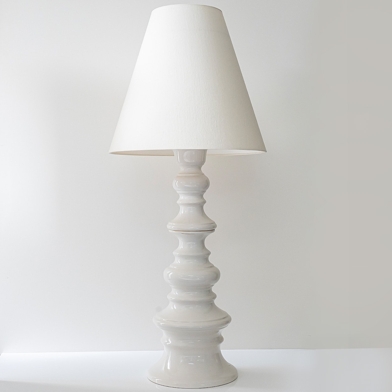 Margrit Linck-Daepp White Totem Lamp, Custom Tapered Silk Lampshade by R. Houben